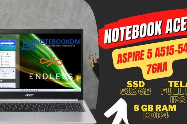 Notebook Acer Aspire 5 A515-54-76na com Tela Full HD IPS, Processador Intel Core I7 e SSD M.2 NVME de 512 Gigas.