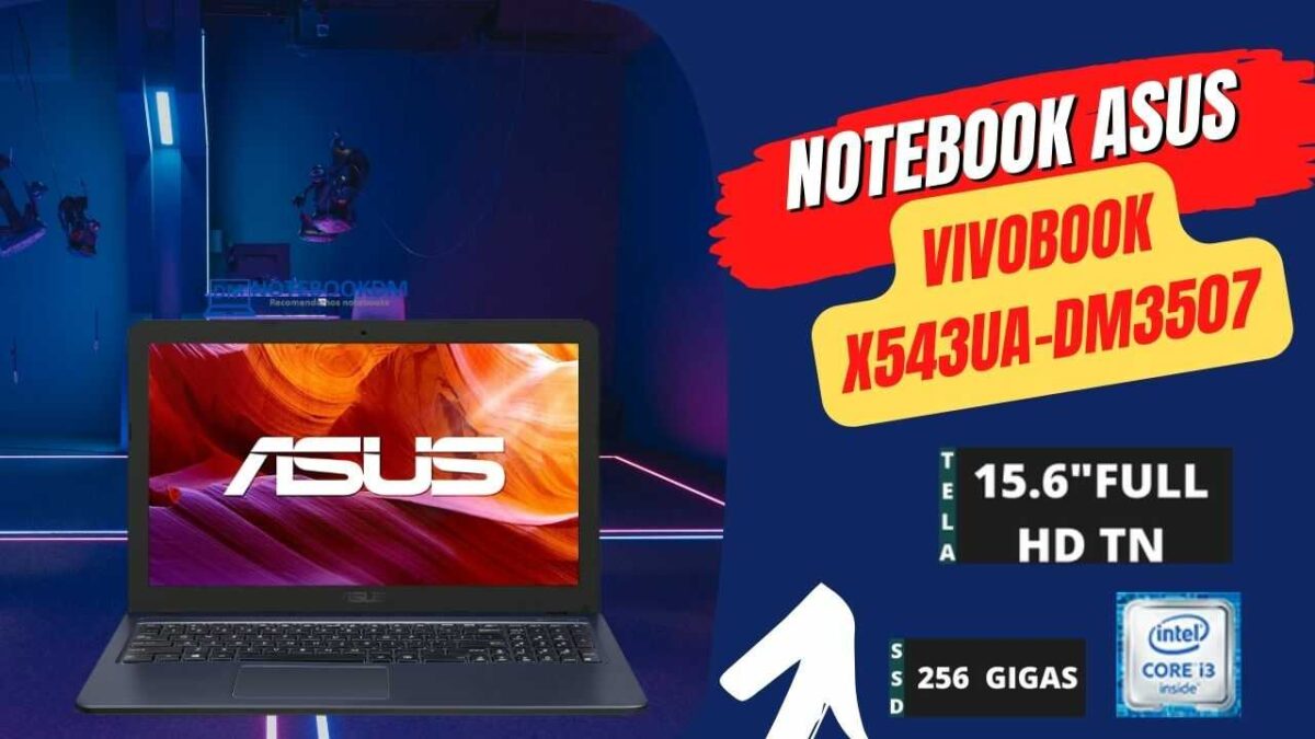 Notebook ASUS VivoBook X543UA-DM3507 com SSD de 256 Gigas + Processador Intel Core I3 e Sistema Operacional Endless OS
