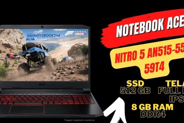Notebook Gamer Acer Nitro 5 AN515-55-59T4 com Core I5 de 10ª geração, 8GB de RAM, SSD de 512GB e NVIDIA GTX 1650