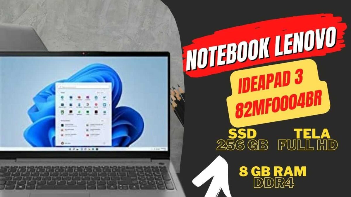 Notebook Lenovo IdeaPad 3 82MF0004BR com Processador AMD Ryzen™ 7 5700U, Tela Full HD, Windows 11 e SSD NVME de 256 Gigas.