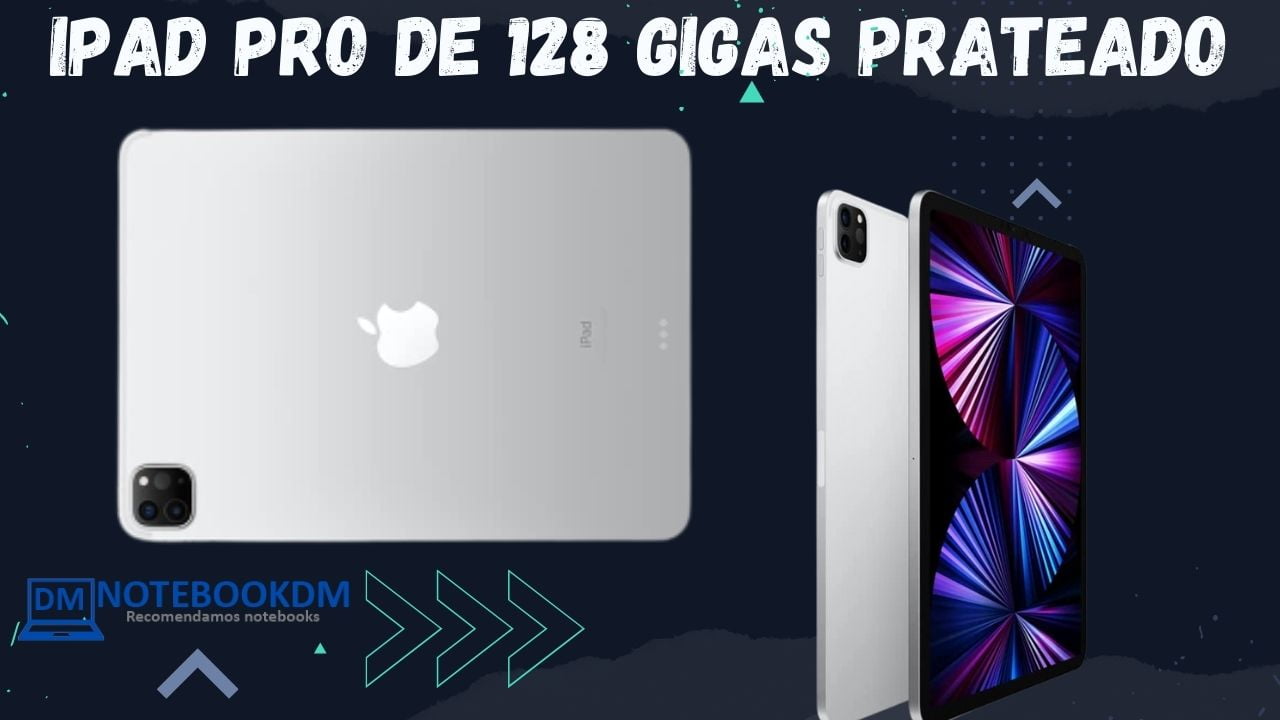 iPad Pro de 128 Gigas Prateado com tela Liquid Retina de 11 polegadas com ProMotion e Processador M1 da Apple.
