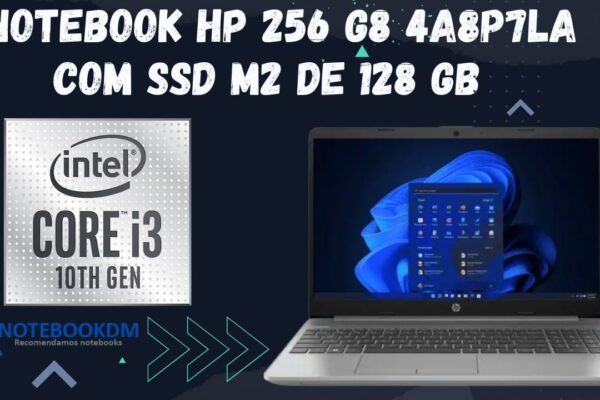 Notebook HP 256 G8 4A8P7LA com SSD M2 de 128 GB + Intel Core I3 10º Geração.