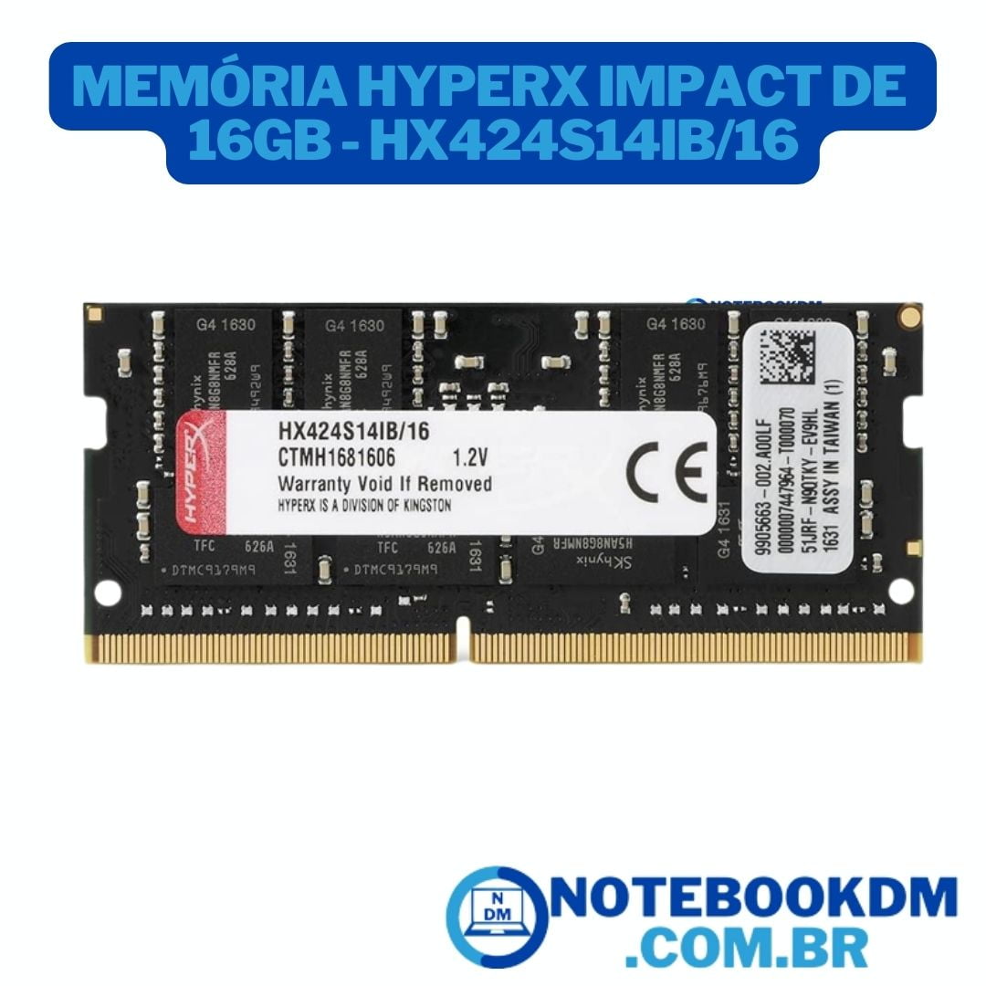 Memória HyperX Impact de 16 Gigas para notebook - memória HX424S14IB16 Memória DE 2400 MHZ