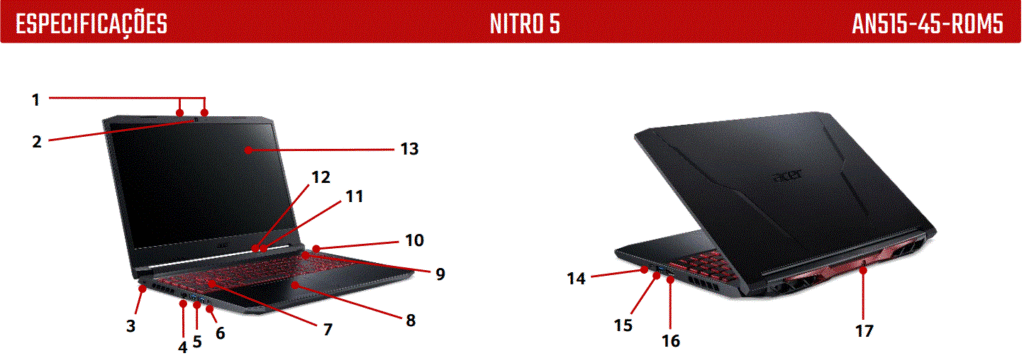 Nitro 5 an515-45: Modelos - lojas e ficha técnica 5 ACER NITRO 5 AN515-45-R0M5: AMD Ryzen R7 + RTX 3050