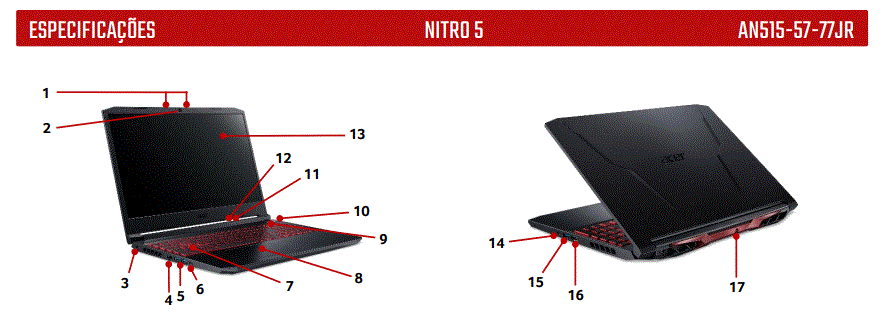 ACER NITRO 5 AN515-57-77JR: Notebook com Tela de 15,6” IPS de 144HZ
