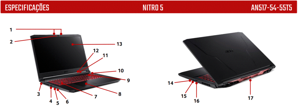 Nitro 5 An517-54: Modelos, ficha técnica e lojas 7 ACER NITRO 5 AN517-54-55T5: Notebook Gamer com Tela de 17.3 Polegadas