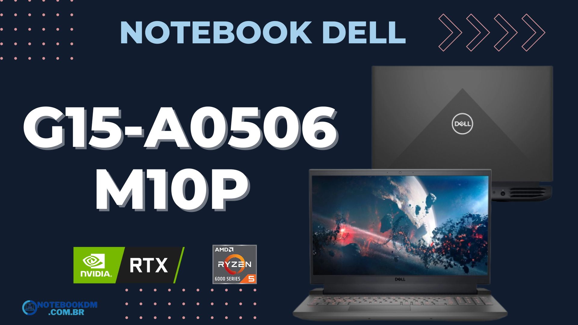 Notebook Gamer Dell G15-a0506-M10P:Com RTX 3050 e AMD Ryzen 5 6600H