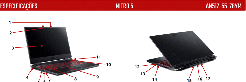 Acer Nitro 5 AN517-55-76YM: notebook Gamer com i7-12700H