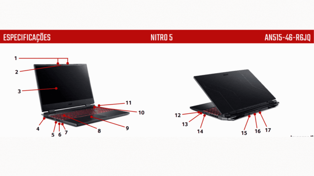 Nitro 5 AN515-46-R6JQ: Notebook com Ryzen 7 6800H + GeForce RTX 3060 3 Nitro 5 AN515-46-R6JQ: Modelo BGS 2022 com RTX 3060 6 GB