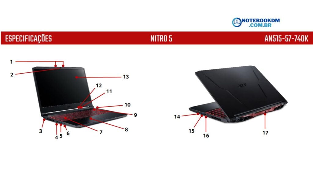 ACER Notebook Gamer Nitro 5 AN515-57-740K é bom - i7 11800H + PLACA DE VÍDEO NVIDIA GeForce GTX 1650