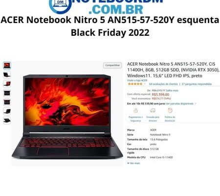 ACER Notebook Nitro 5 AN515-57-520Y esquenta Black Friday