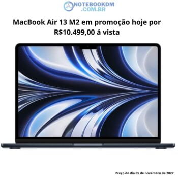MacBook Air 13 M2 em promoção hoje por R$10.499,00 á vista
