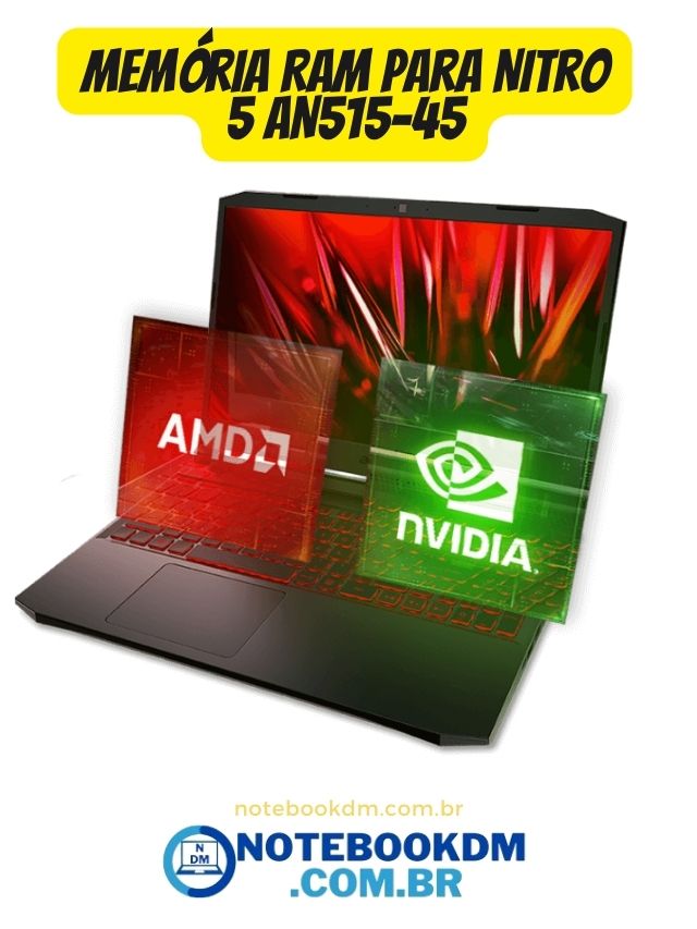 Memória RAM para Nitro 5 AN515-45 R0M5 R1FQ R1JK R1RA R2KB R4S3 R73K notebooks são expansíveis até 32 Gigas. A memória RAM deve ser com barramento DDR4 com 3200 MHZ e ser de 1.2v