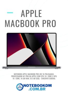 Apple MacBook Pro 16-polegadas com Chip Apple M1 Pro Notebook Apple MacBook Pro (de 16 polegadas, Processador M1 Pro da Apple com CPU 10‑core e GPU 16‑core, 16 GB RAM, 512 GB SSD) - Cinzento sideral