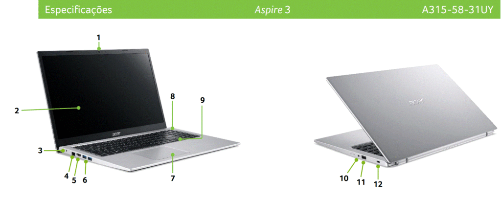 Acer Aspire 3 bom para faculdade A315-58-31UY Tela FULL HD