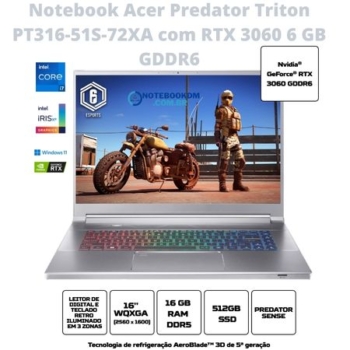 Notebook Acer Predator Triton PT316-51S-72XA 2 Notebook Acer Predator Triton PT316-51S-72XA com RTX 3060