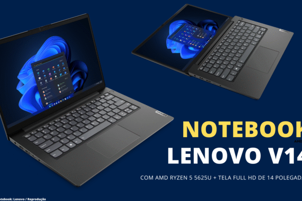 Notebook Lenovo V14 com AMD Ryzen 5 5625U + Tela Full HD de 14 Polegadas