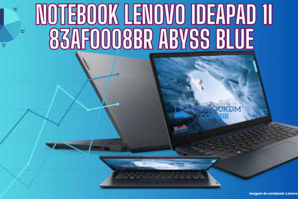 Notebook Lenovo IdeaPad 1i 83AF0008BR Abyss Blue i5-1235U Intel Iris Xe SSD 256GB Memória RAM 8GB DDR4-3200 Alto-falantes Dolby Audio