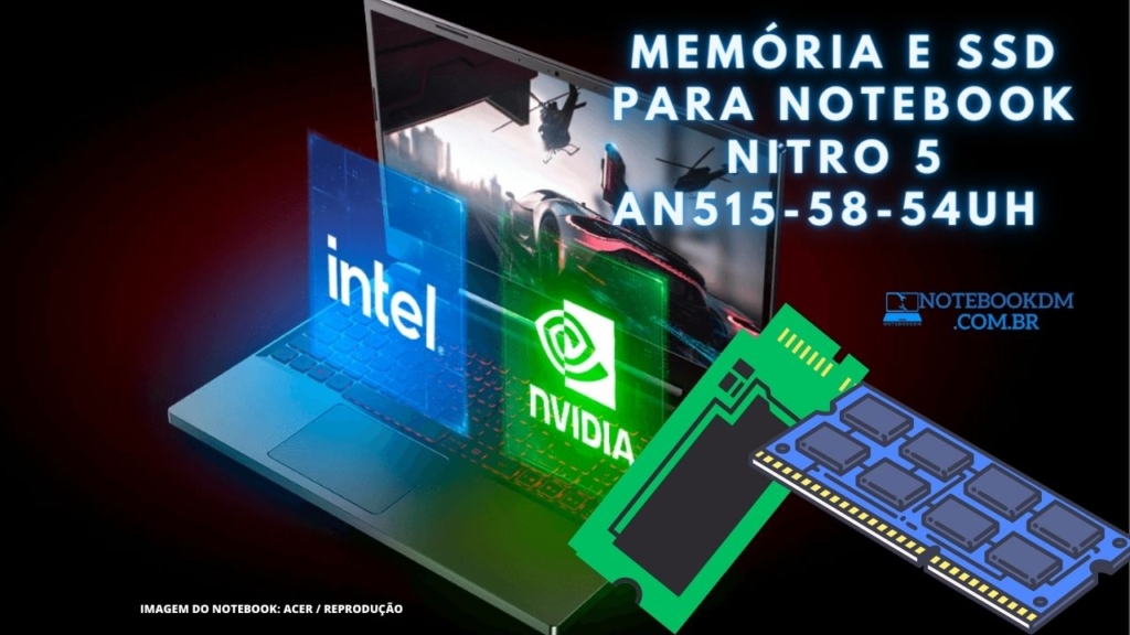 Memória e SSD para Notebook Acer Nitro 5 AN515-58-54UH Notebook Memória RAM DDR4 3200 MHZ até 32 Gigas têm Slot M.2 2280 e slot SATA 3 livre