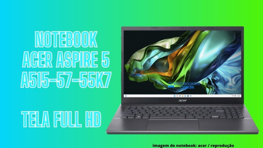 Notebook Acer aspire 5 A515-57-55K7 i5– 12450H | Tela Full HD | SSD 512 GB | 8 GB RAM 2023 1 notebook acer aspire 5 A515-57-53Z5 i5– 12450H | Tela Full HD | SSD 512 GB | 8 GB RAM Expansível até 32 GB DDR4 Windows 11 Profissional