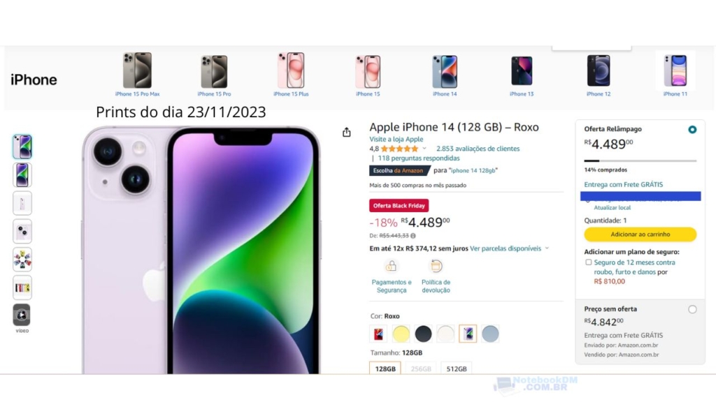 Oferta Black Friday Apple iPhone 14 (128 GB) – Roxo ​