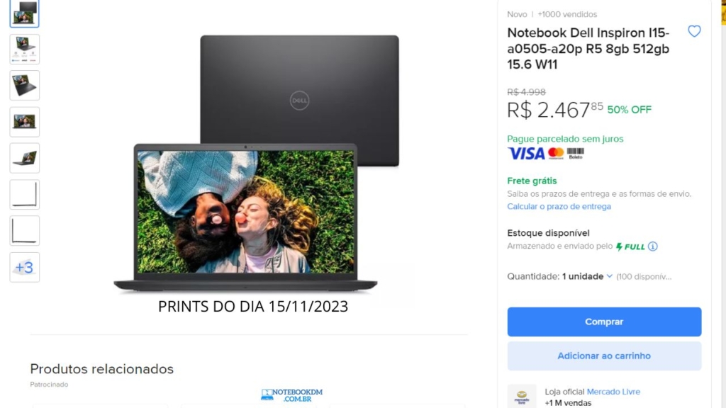 Notebook Dell Inspiron I15-a0505-a20p na Black Friday