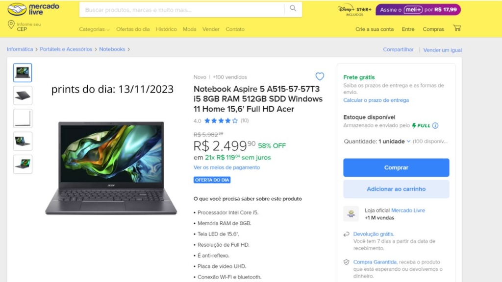 Notebook Aspire 5 A515-57-57T3 na Black Friday 2023 por tempo Limitado