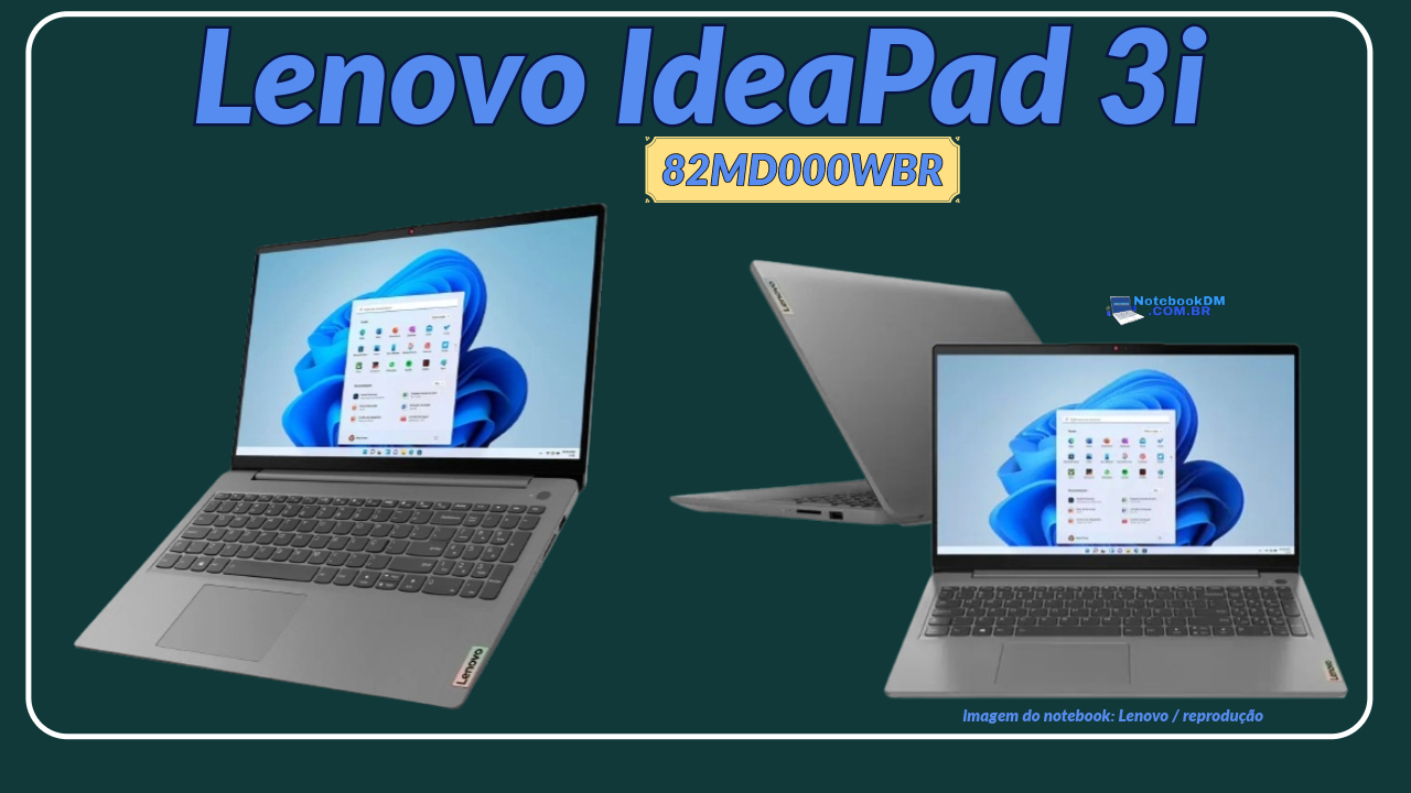 Lenovo IdeaPad 3i 82MD000WBR 8 GB | SSD 512 GB - FULL HD (1920x1080) - processador Intel Core i5 1135G7 - Expansível até 24GB