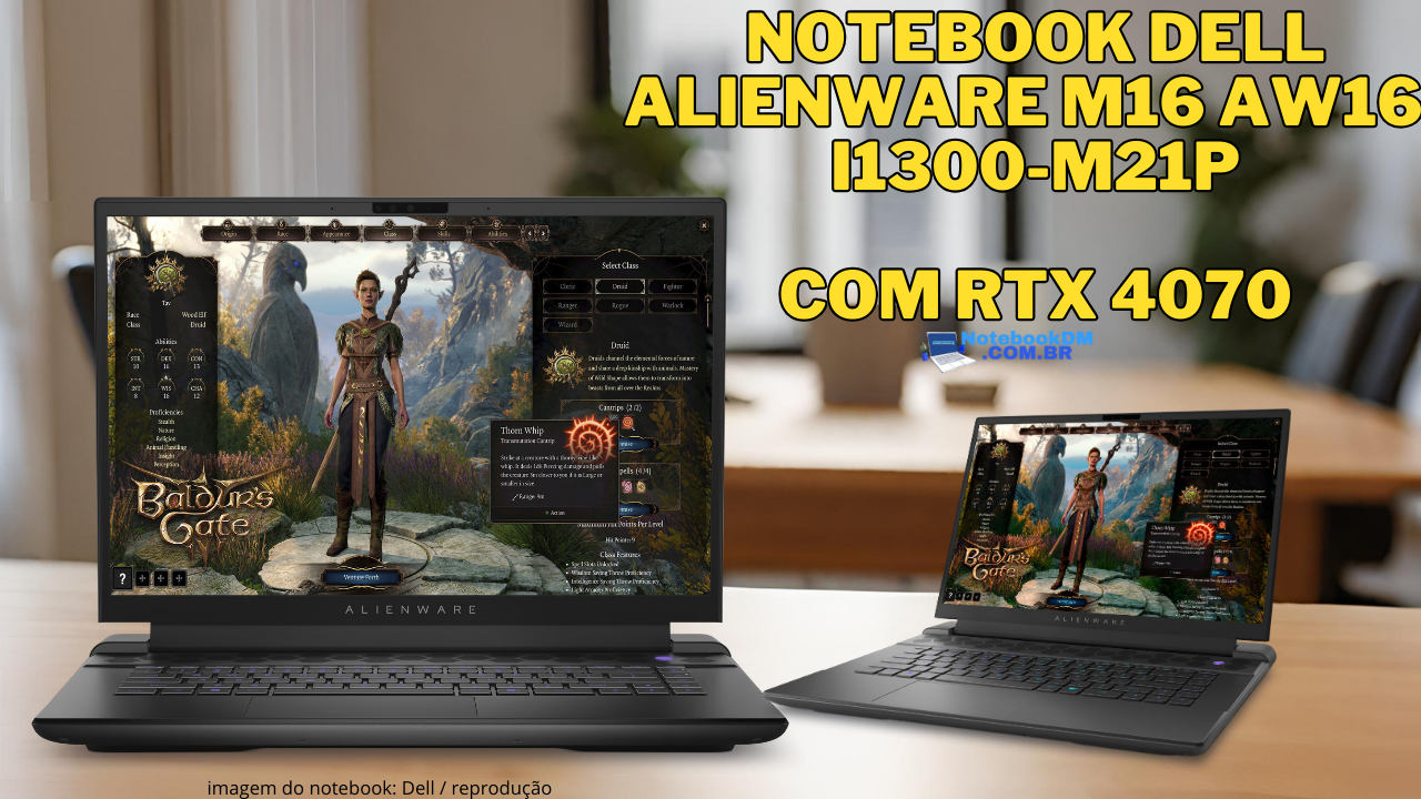 Notebook Dell Alienware m16 AW16-i1300-M21P com RTX 4070 e Intel Core i9-13900HX 13ª Geração, Tela 16" QHD 240Hz , 32GB + 1TB SSD