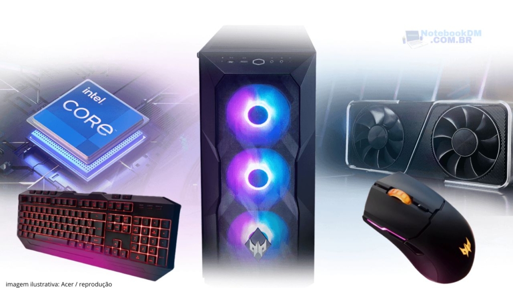 PC gamer Acer RTX3060 12 GB Predator Orion 5000 PO5-620-BR12 - Placa mãe: Intel® B560 Predator com RGB - Intel Core i5-11400