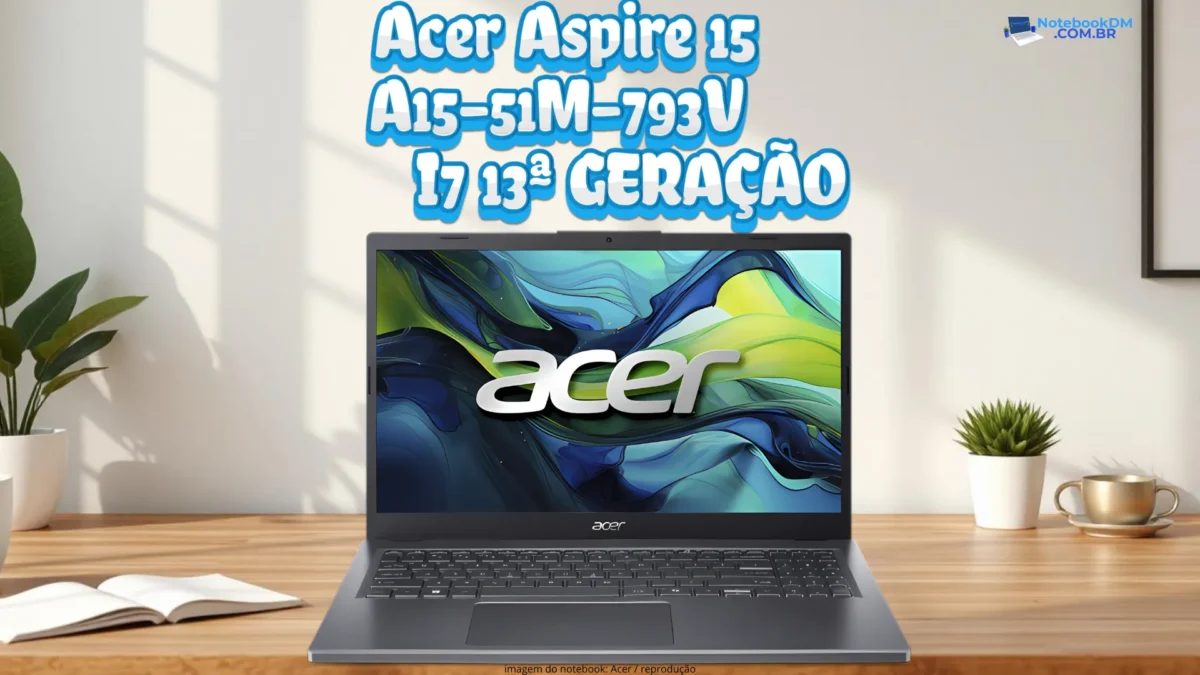 Notebook Acer Aspire 15 A15-51M-793V Intel Core i7 13620H 13ª uma porta USB Tipo C Thunderbolt 4 SSD NVMe e o sistema operacional Windows 11