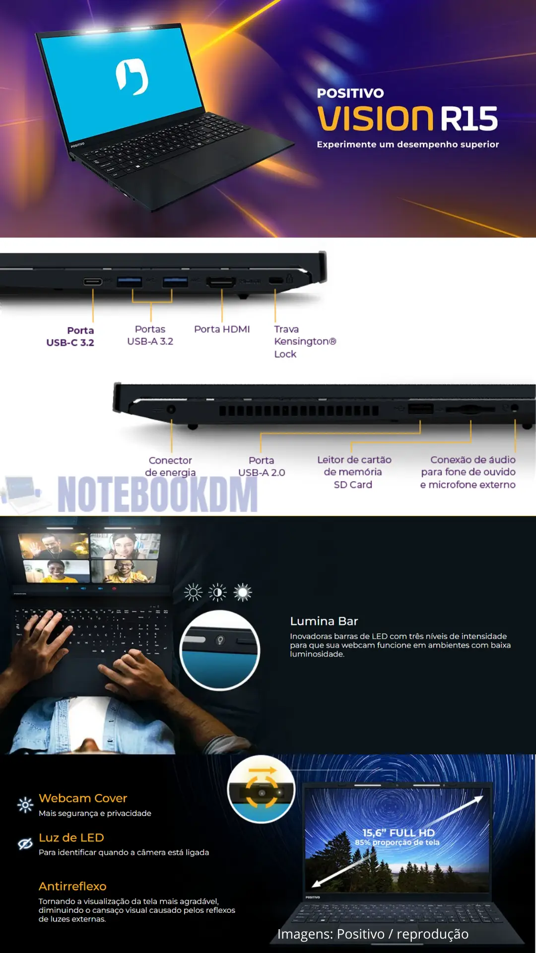 Notebook Positivo Vision R15 R516512A-15 com AMD Ryzen 5 5500U 2 positivo-vision-r15