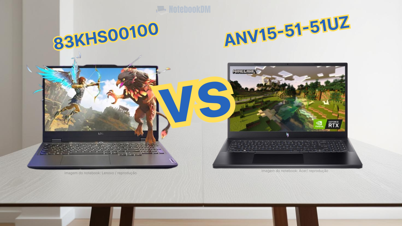 Comparativo entre os notebooks Acer Nitro V15 ANV15-51-51UZ e Lenovo LOQ 15IRX9 83KHS00100 com foco em desempenho, ficha técnica e custo-benefício.