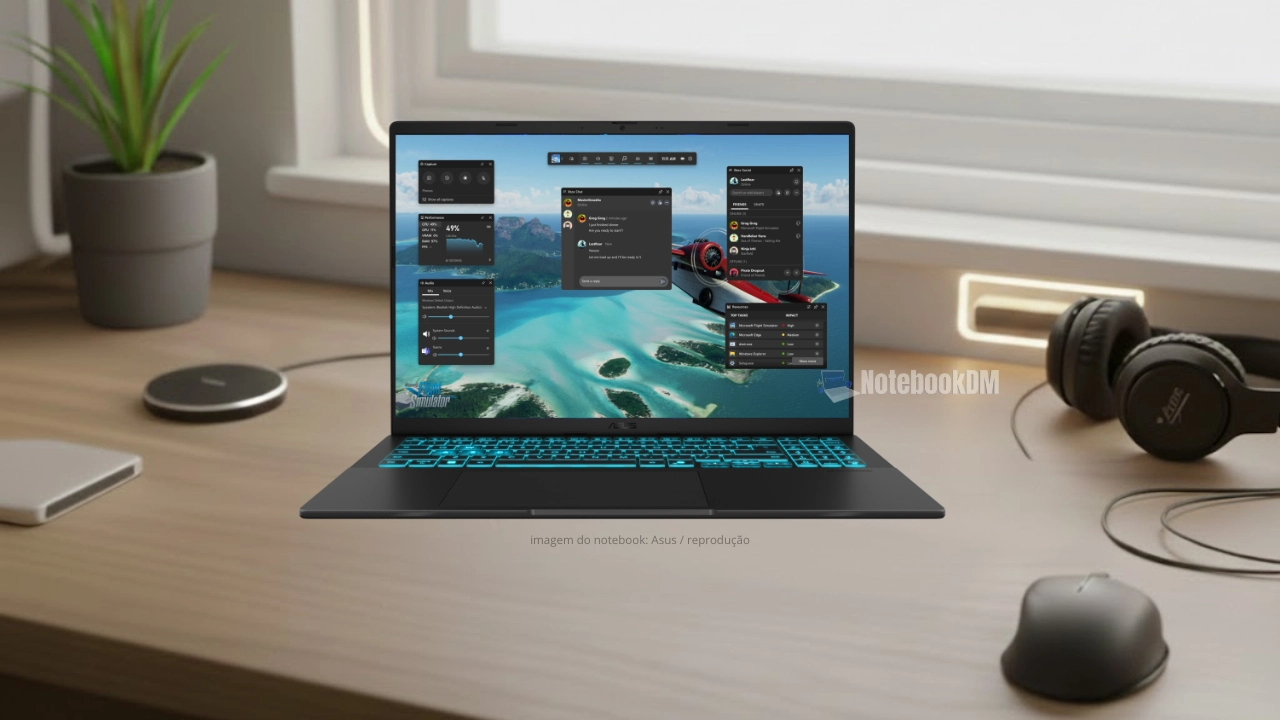 Notebook Asus V16 RP296 com tela 16 polegadas 144Hz, Intel Core 5 e RTX 4050