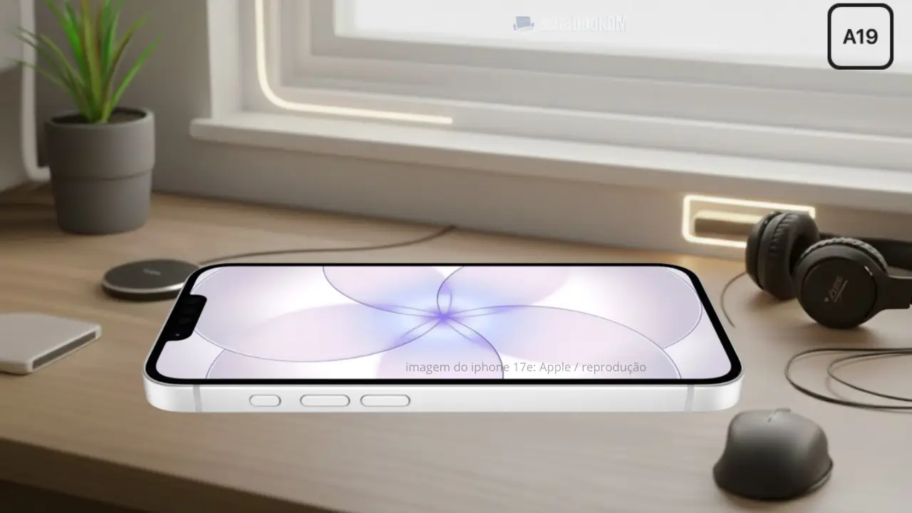 iPhone 17e 2026 com Chip A19 e câmera Fusion de 48 MP em destaque frontal