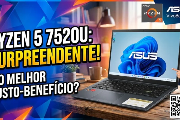 ASUS Vivobook Go 15 E1504FA-NJ1288 com AMD Ryzen 5 7520U e tela Full HD 15,6 polegadas