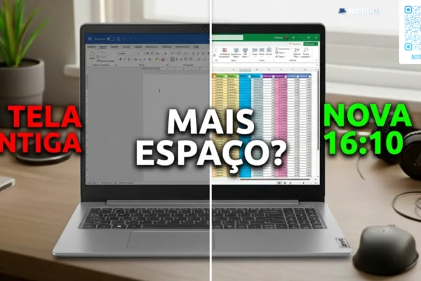 Notebook Lenovo IdeaPad Slim 3 aberto mostrando tela IPS de proporção vertical ideal para contadores e planilhas de contabilidade.
