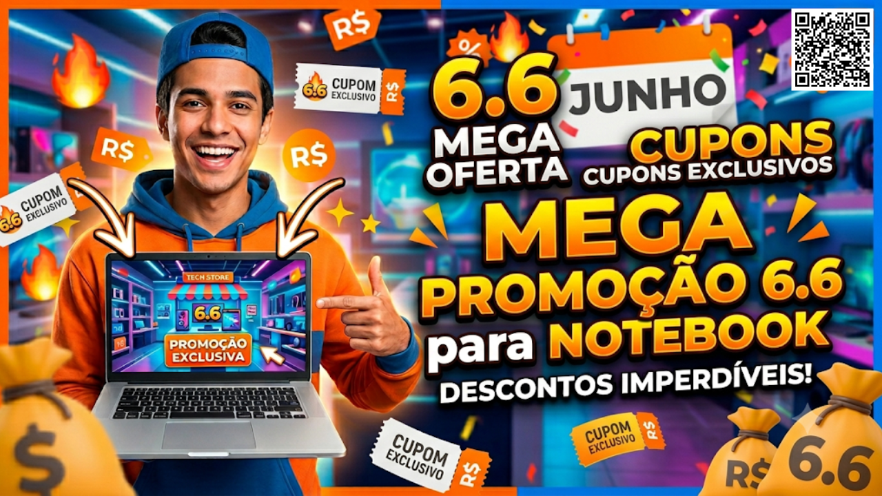 6.6 com cupons exclusivos para comprar Notebook — cupom TECNO100 /TECNO200 / TECNO300 / TECNO1000