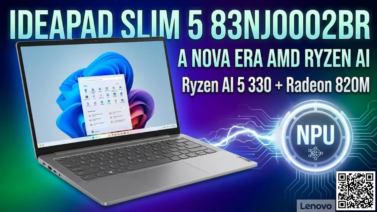 Lenovo IdeaPad Slim 5 83NJ0002BR com AMD Ryzen AI 5 330 e tela WUXGA 14 polegadas