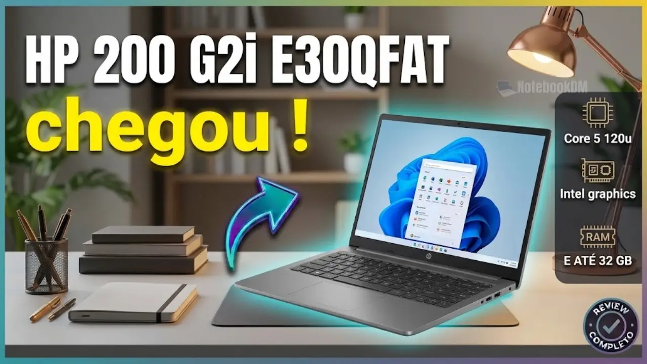 O HP 200 G2i E30QFAT#AK4 Chega com Intel Core 5-120U e Memória DDR5 5200 MT/s