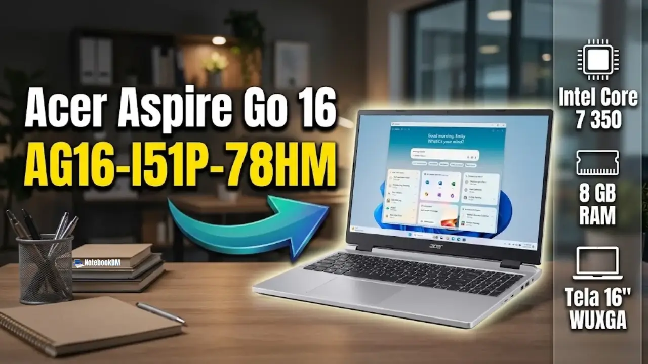 O Acer Aspire Go 16 AG16-I51P-78HM é um bom Notebook Para trabalhos de escritório