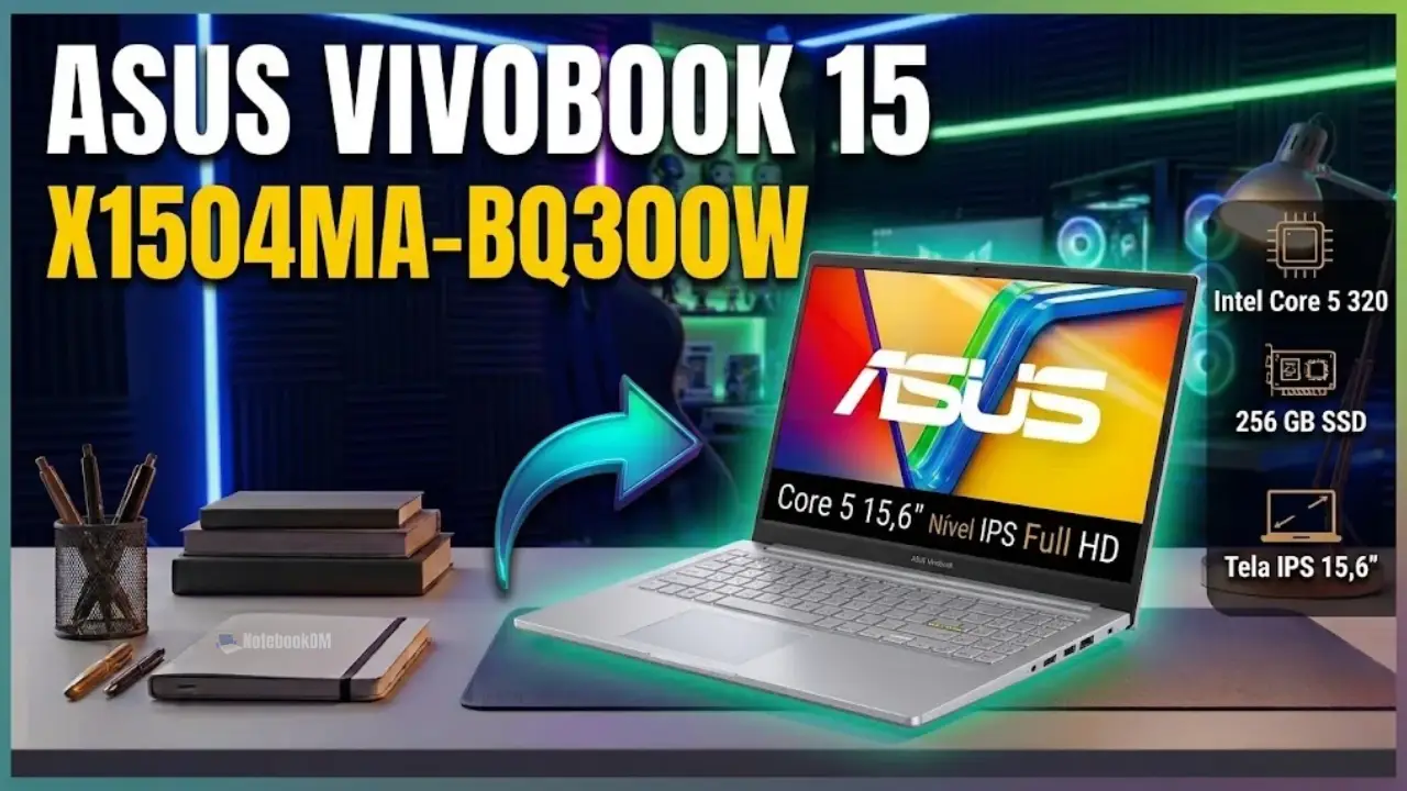 O Asus X1504MA-BQ300W vale a pena e vem com Intel Core 5, 8GB, 256 GB SSD, Windows 11 e Tela IPS