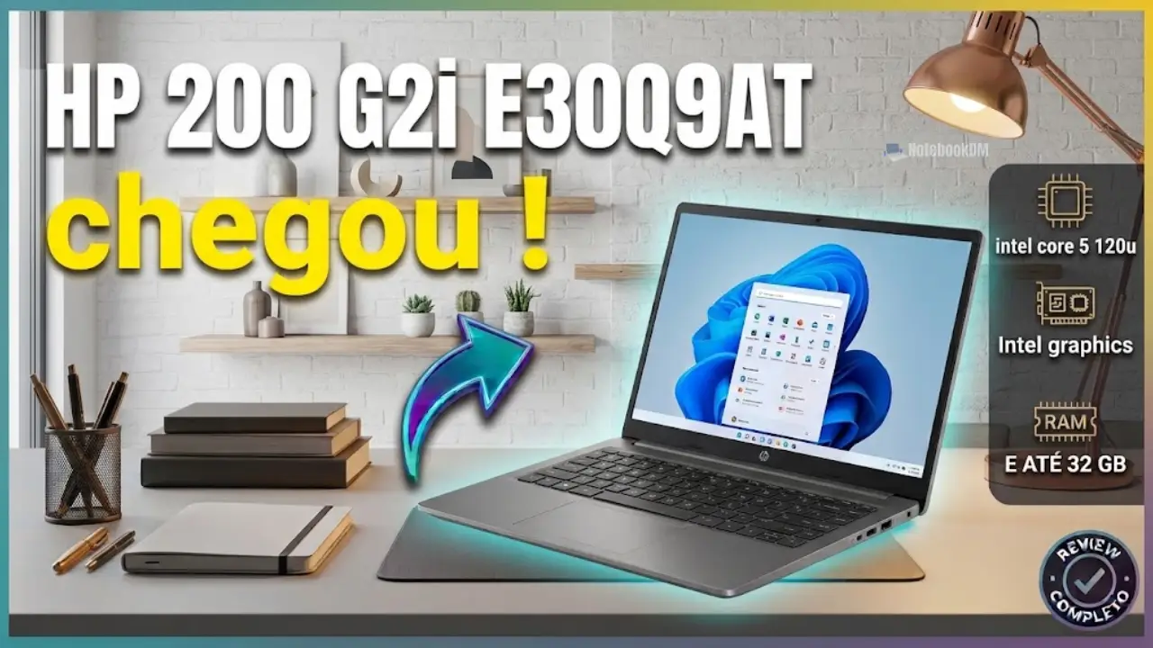 HP 200 G2i e30q9at com Intel Core 5 120U, Windows 11 Home, 16GB RAM, 256GB SSD e tela de 16"